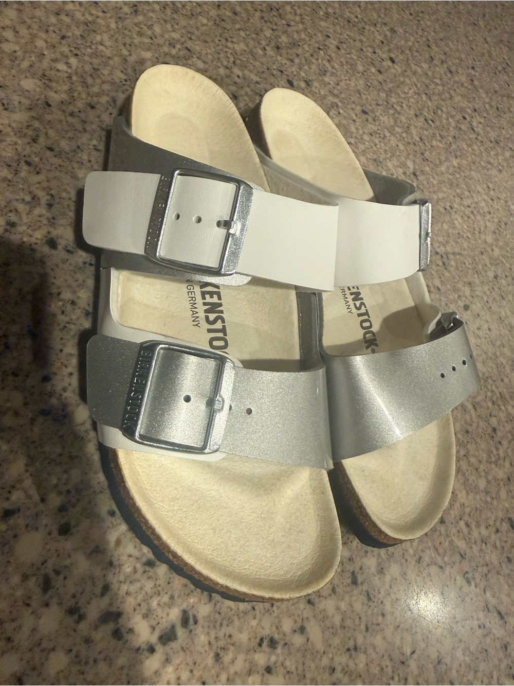 Birkenstock Arizona Two-Strap Sandals in Shiny Gray